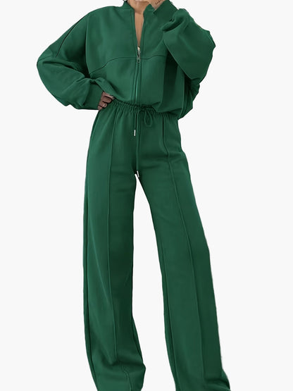 Ensemble décontracté femme deux pièces à fermeture zippée pour loisirs et détente