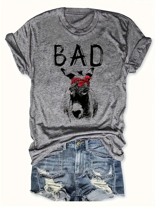 T-shirt graphique femme style rebelle avec motif âne et inscription humoristique