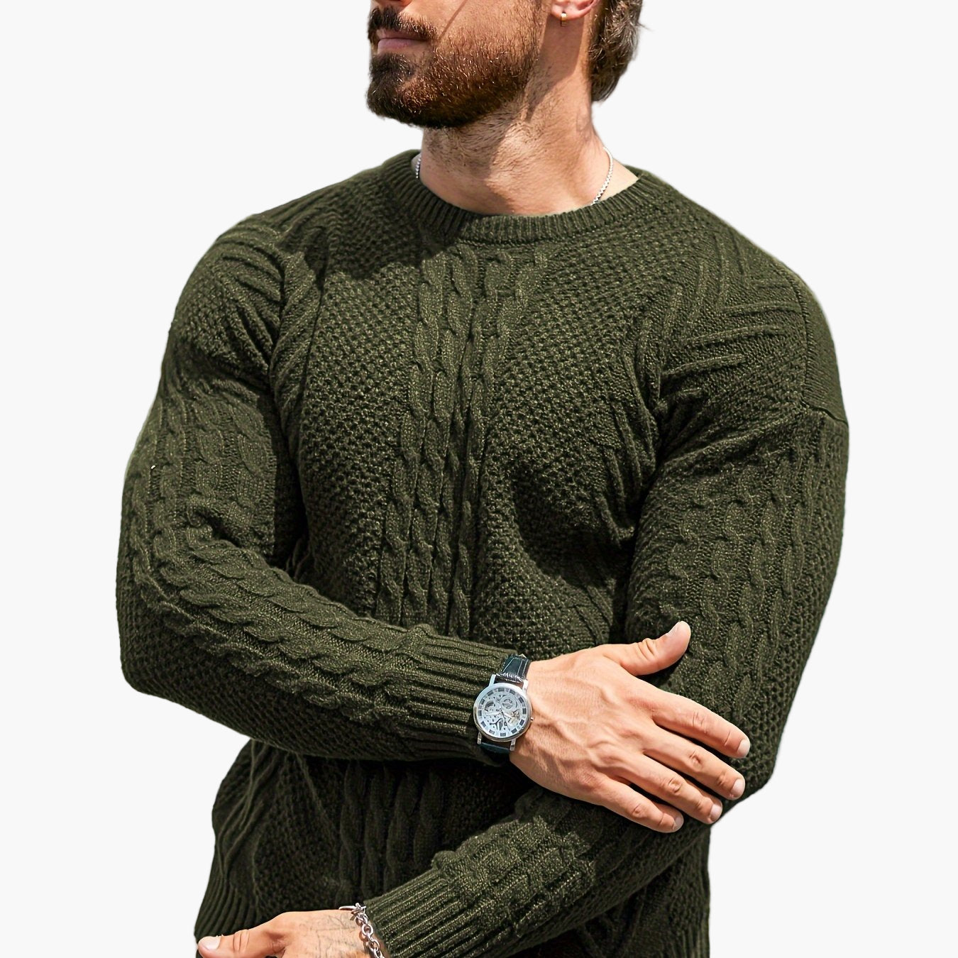 Pull torsadé pour homme style décontracté urbain – Manches longues, chic automne/hiver