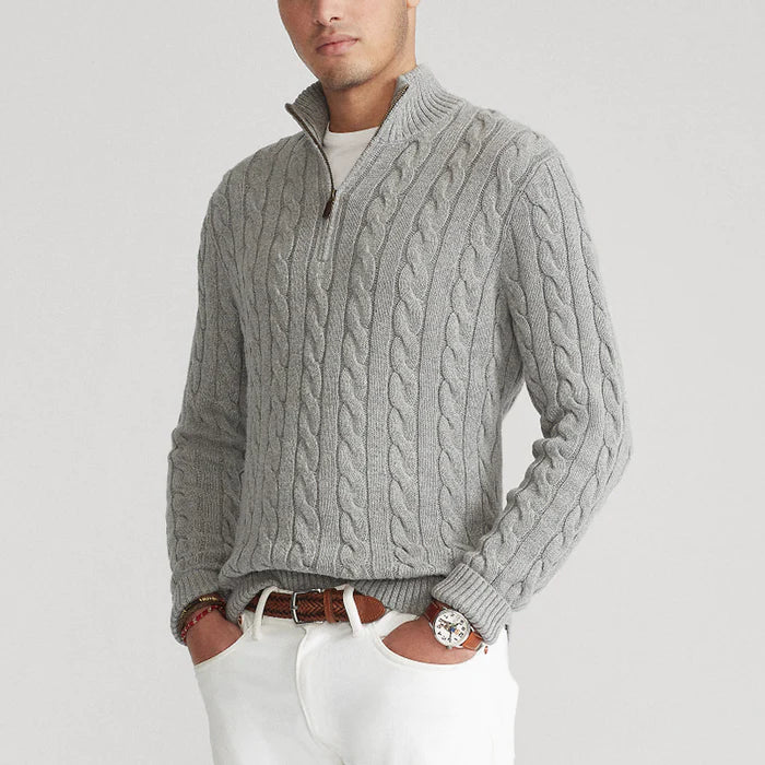 Pull à col zippé style torsadé pour homme – Élégance classique et confort pour toutes les saisons