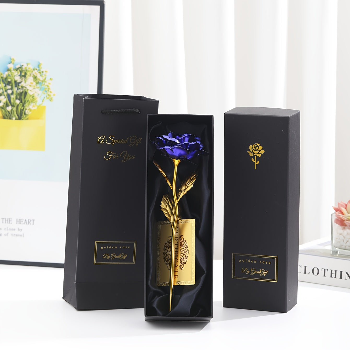 Rosa decorativa in confezione regalo – Idea regalo romantica per donna – Oggetto d’ornamento elegante