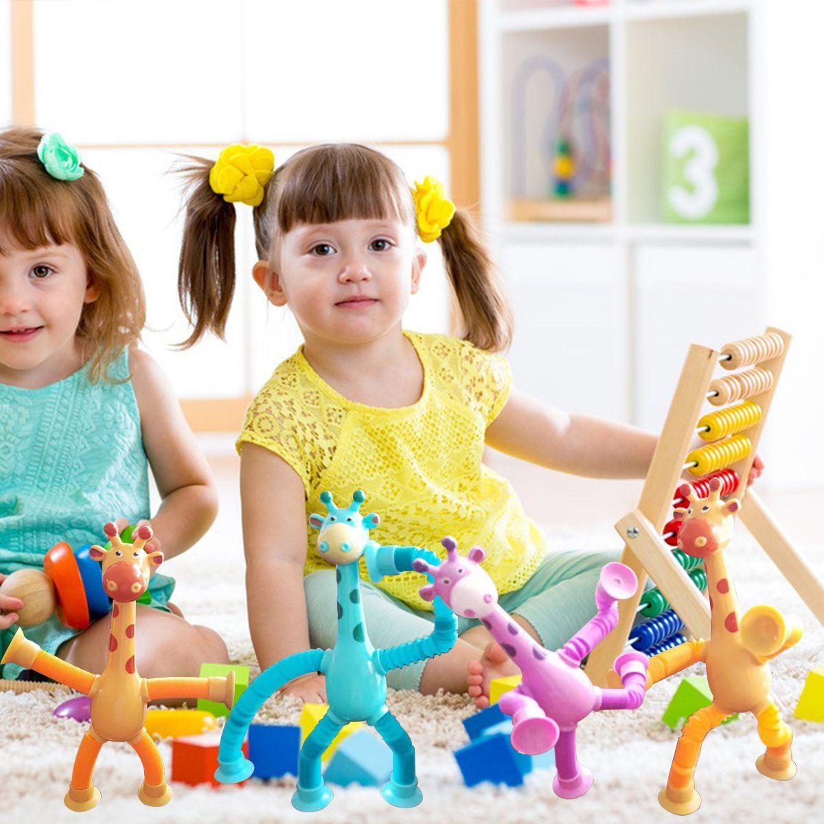 Jouet Girafe Télescopique à Ventouse pour Bébé et Enfant – Jouet Éducatif et Sensoriel Ludique