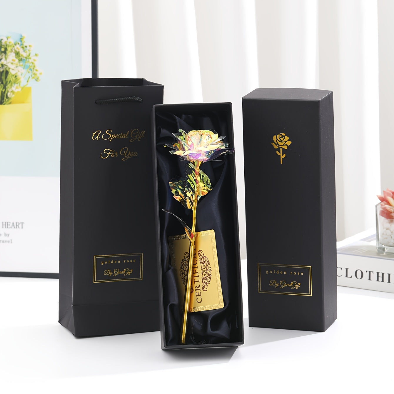 Rosa decorativa in confezione regalo – Idea regalo romantica per donna – Oggetto d’ornamento elegante