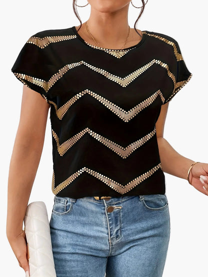 Elegant damt-shirt med geometriskt mönster för vardags- eller kvällslook