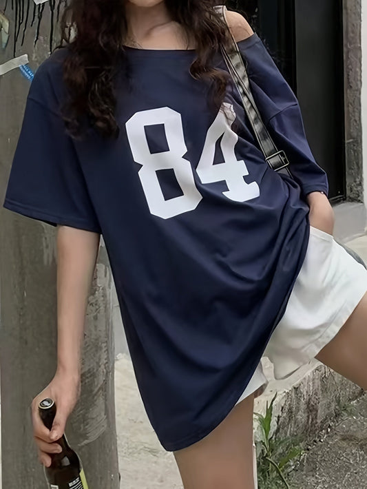 T-shirt oversize femme style varsity décontracté numéro rétro streetwear