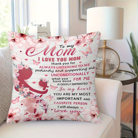 Coussin décoratif citation pour maman – Cadeau sentimental fête des mères, style contemporain, pour chambre ou salon, femme