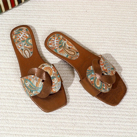 Sandales Plates Femme Style Bohème Chic à Motifs Paisley – Idéales pour Été et Sorties Décontractées