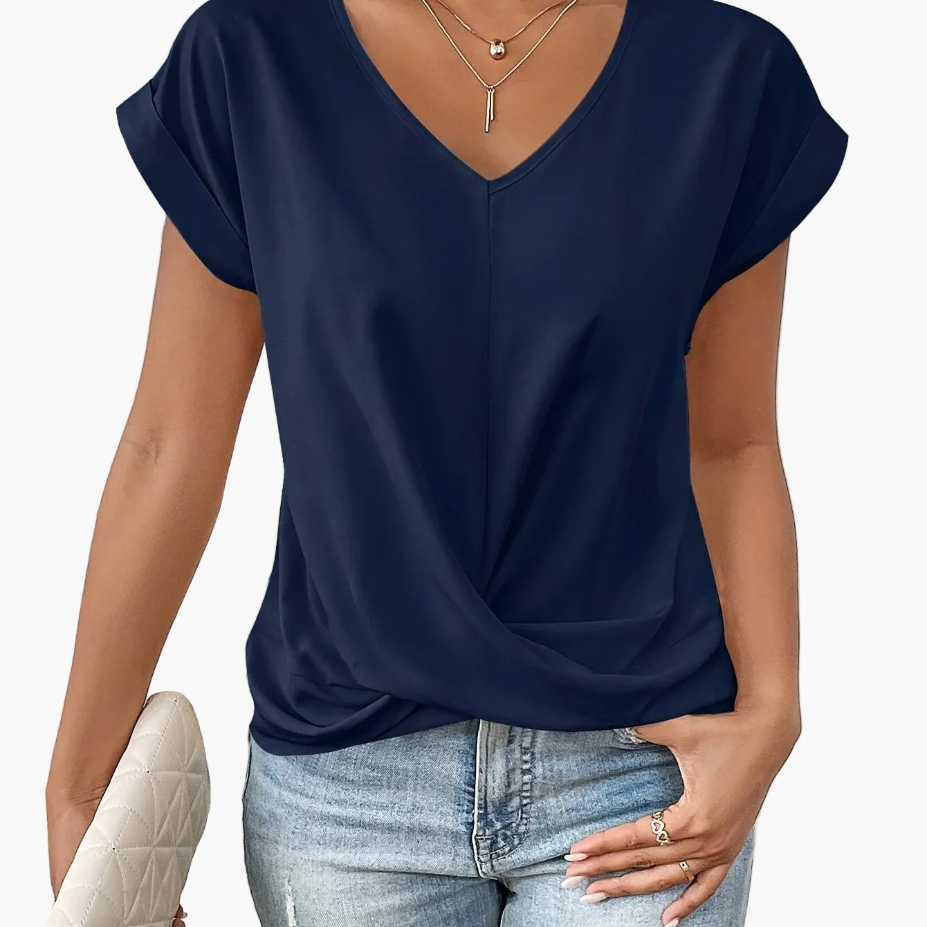 Elegant Women's Blouse Casual Style V-Neck Short Sleeves for Office and Outings