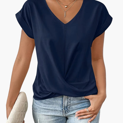 Elegant Women's Blouse Casual Style V-Neck Short Sleeves for Office and Outings