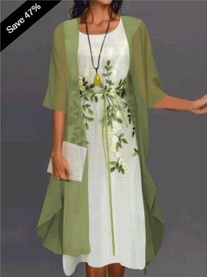 Robe élégante deux pièces style soirée pour femme, ensemble chic avec veste fluide, idéal cérémonies et événements