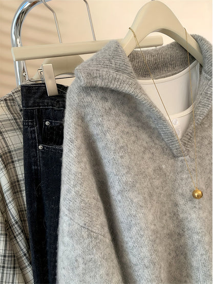 Pull vintage à col V style décontracté pour femme - idéal automne hiver