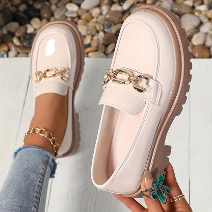 Mocassins élégants pour femme à chaîne dorée style preppy – Slip-on confort urbain