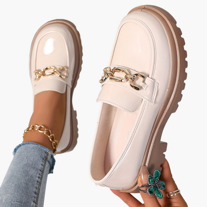 Mocassins élégants pour femme à chaîne dorée style preppy – Slip-on confort urbain