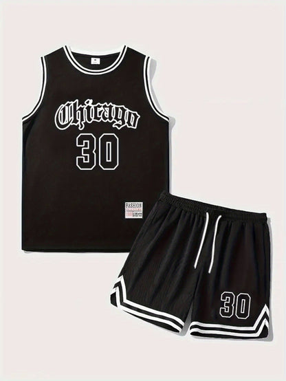 Men's Chicago Style Basketball Tank Top and Shorts Set - Urban Sporty Look
