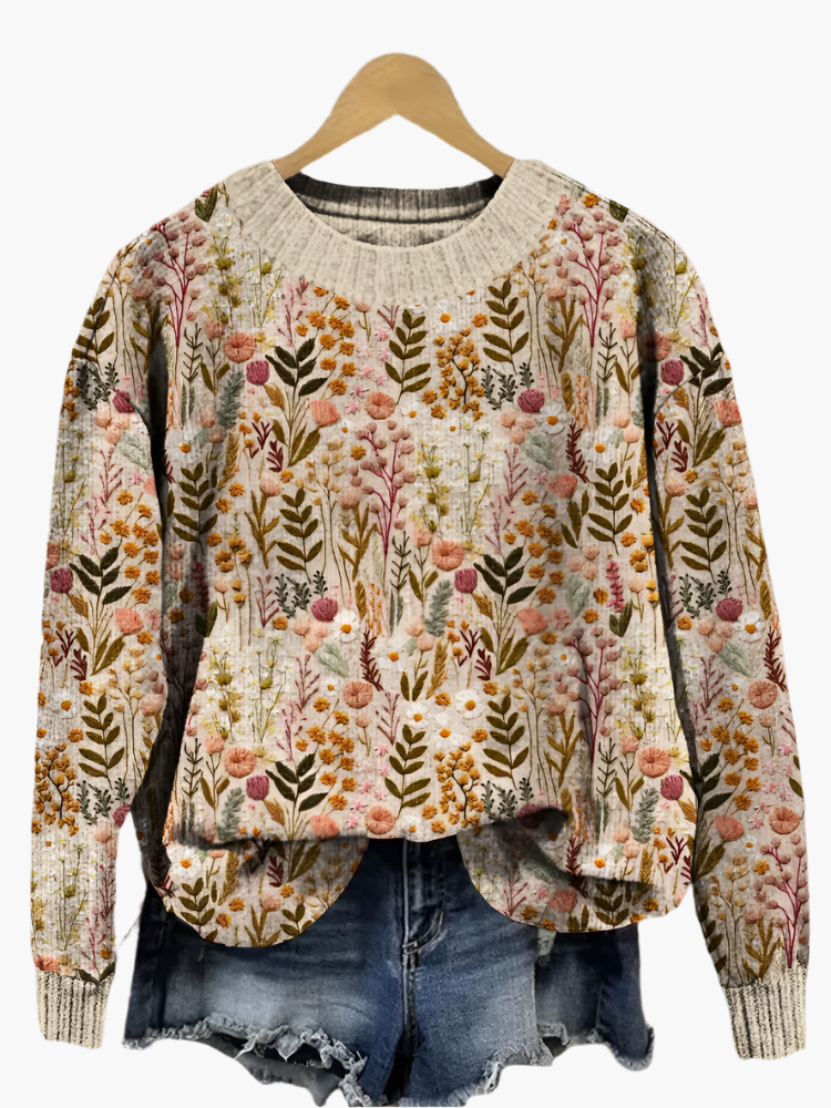 Pull Femme Style Bohème Décontracté Motif Floral Élégant