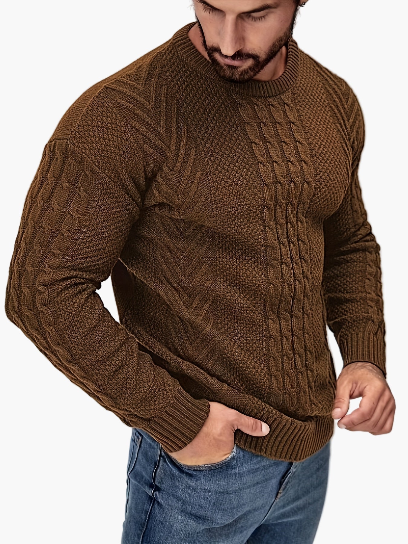 Pull torsadé pour homme style décontracté urbain – Manches longues, chic automne/hiver