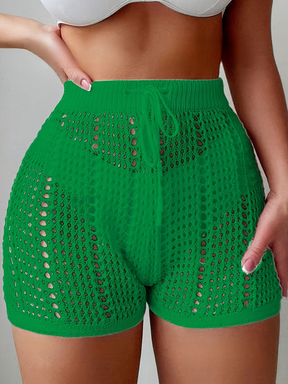 Shorts ajourés taille haute femme style plage décontracté chic pour vacances et loisirs