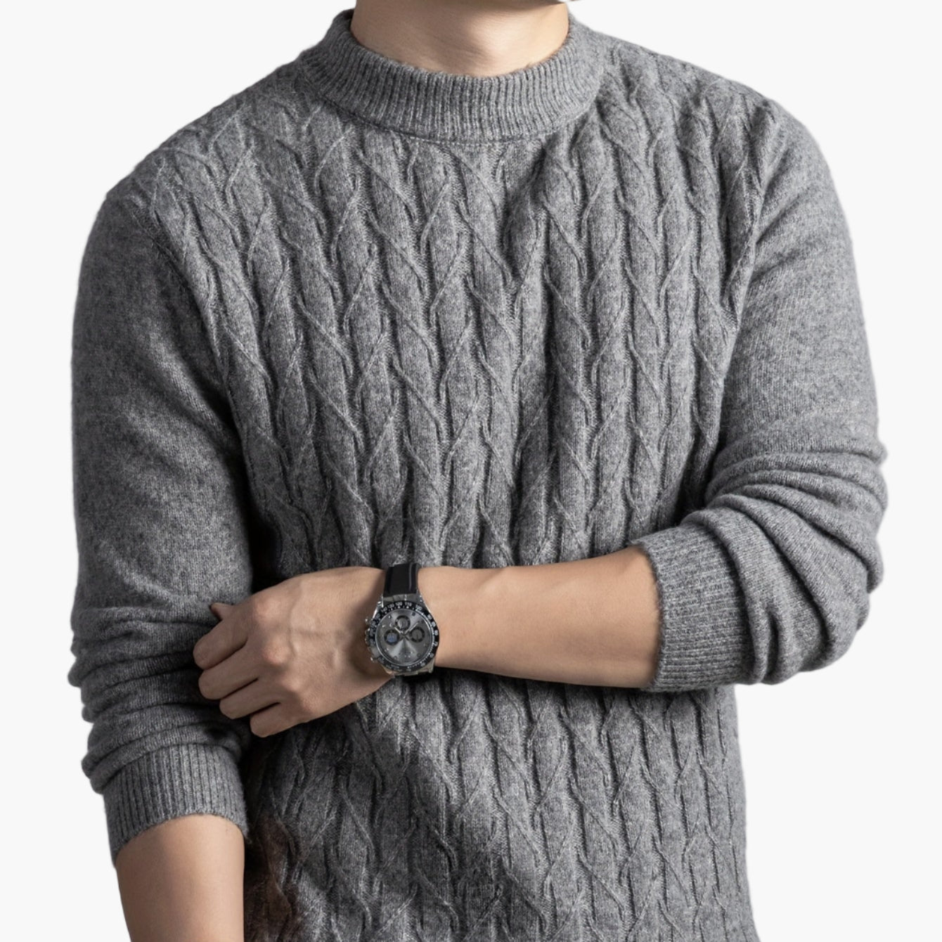 Pull-over col rond style torsadé pour homme - Élégant et décontracté automne/hiver