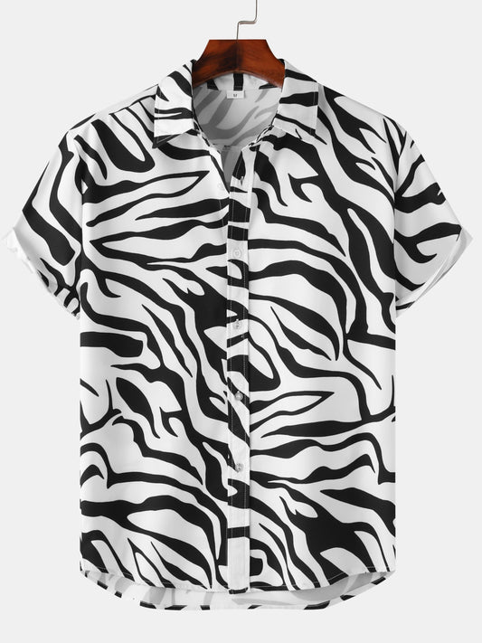 Men's short-sleeve resort-style shirt with trendy zebra print for summer