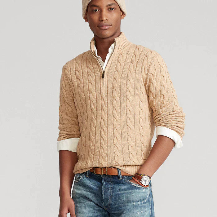 Pull à col zippé style torsadé pour homme – Élégance classique et confort pour toutes les saisons
