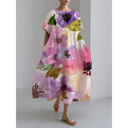Robe longue décontractée femme style artistique bohème à motif floral – idéale été, vacances, ville
