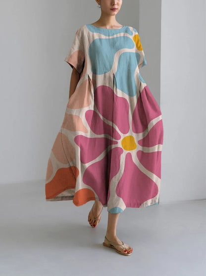 Robe longue décontractée femme style artistique bohème à motif floral – idéale été, vacances, ville