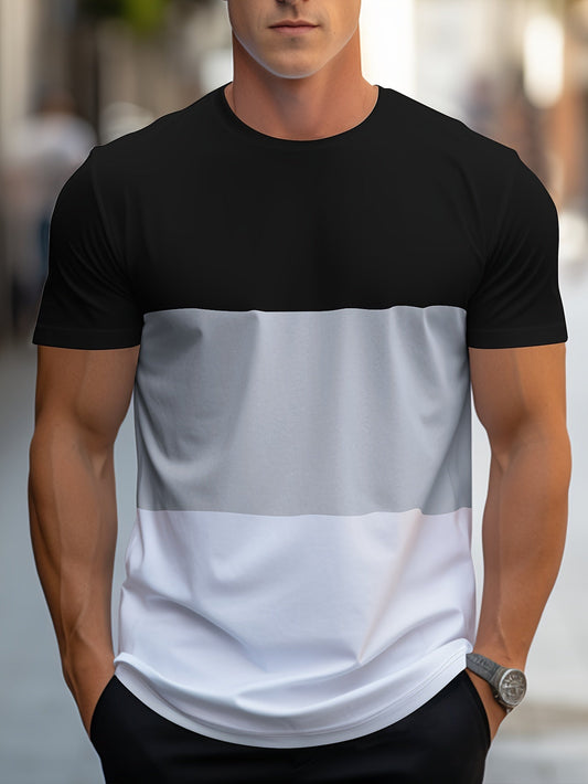 T-shirt Uomo Stile Casual con Bande a Contrasto per Uso Quotidiano