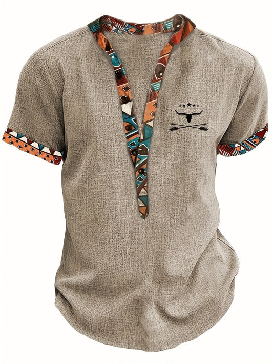 Men's casual ethnic style shirt with Tunisian collar for summer