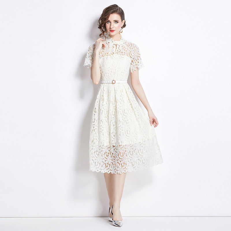 Robe élégante en dentelle mi-longue pour femme – Style soirée et cocktail chic