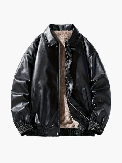 Blouson style bomber décontracté pour homme, coupe ample, fermeture zippée, col à revers
