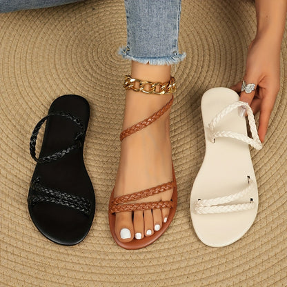 Sandales plates tressées femme – Style bohème chic pour l'été, confort au quotidien
