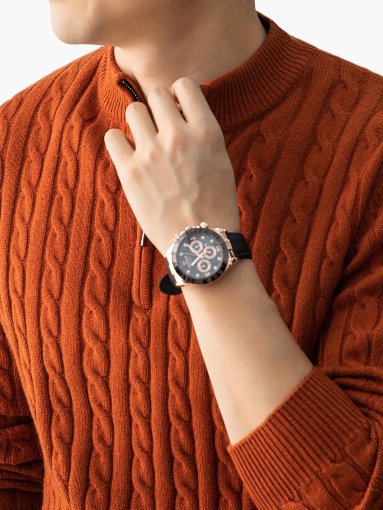 Pull à Col Montant Zippé Homme Style Casual Motif Torsadé pour Automne Hiver