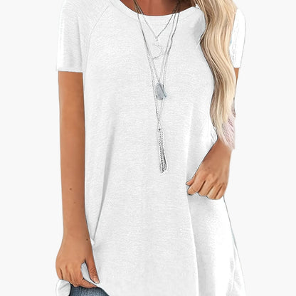 T-shirt lunga casual donna maniche corte collo tondo stile ampio per uso quotidiano