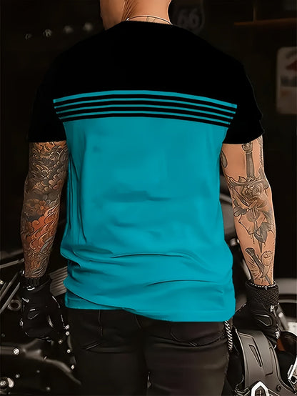 T-shirt décontracté homme style biker à motif rayé – Idéal moto et loisirs