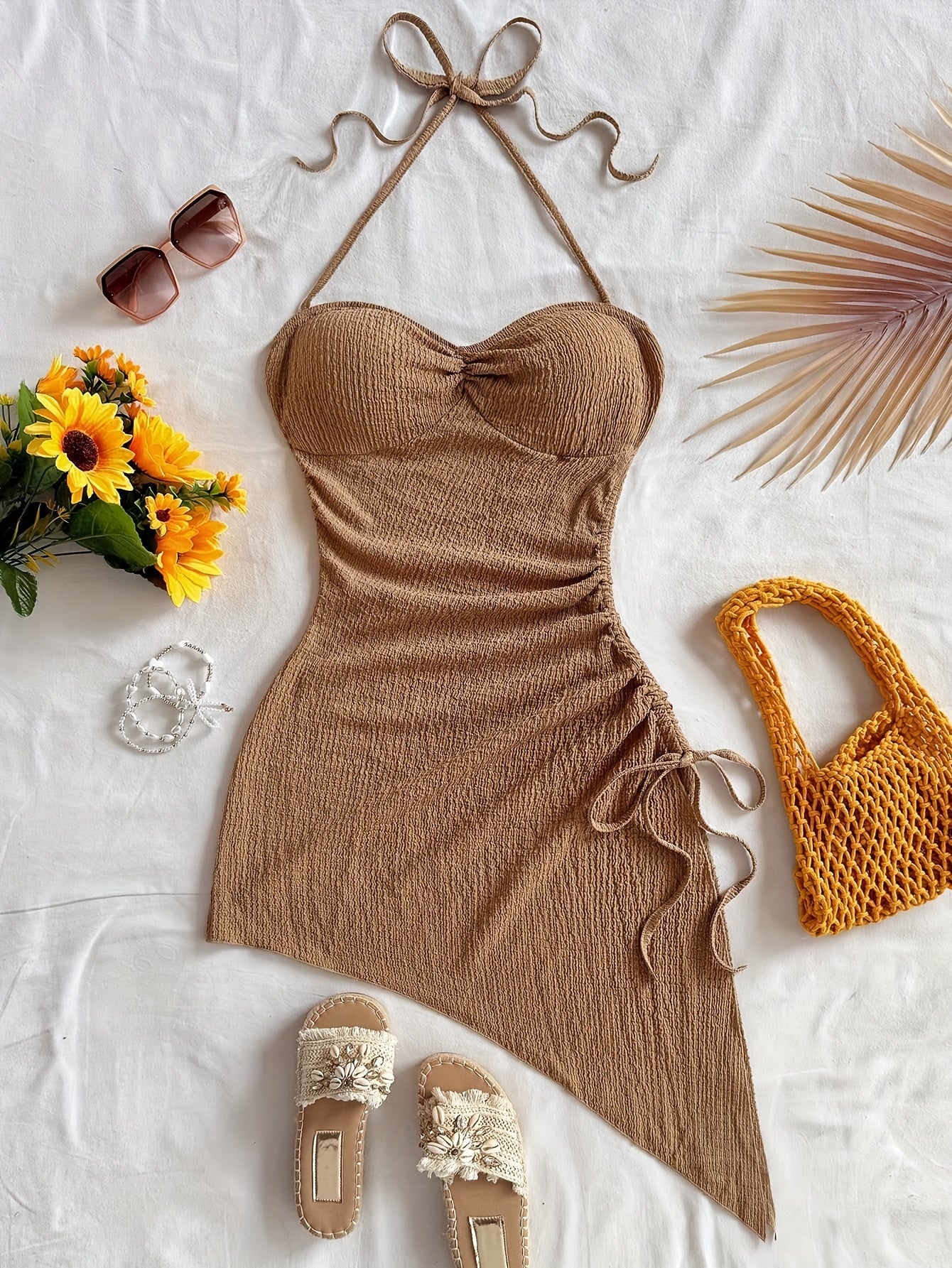 Robe Bodycon Femme Col Cœur Asymétrique Style Vacances Élégant