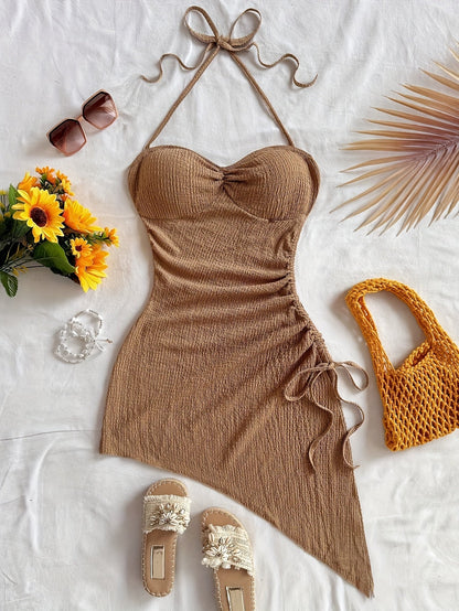 Robe Bodycon Femme Col Cœur Asymétrique Style Vacances Élégant