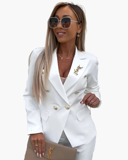 Tailleur Femme Élégant à Double Boutonnage Style Professionnel Affaires et Soirées