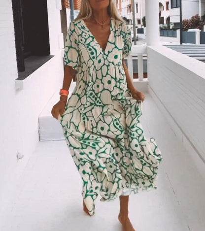 Robyn – Robe Maxi Verte à Manches Courtes