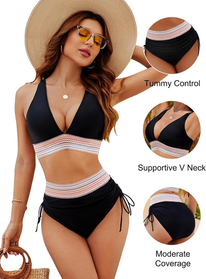 Bikini Femme Taille Haute Style Bohème – Maillot Deux Pièces Sculptant Idéal Plage & Piscine