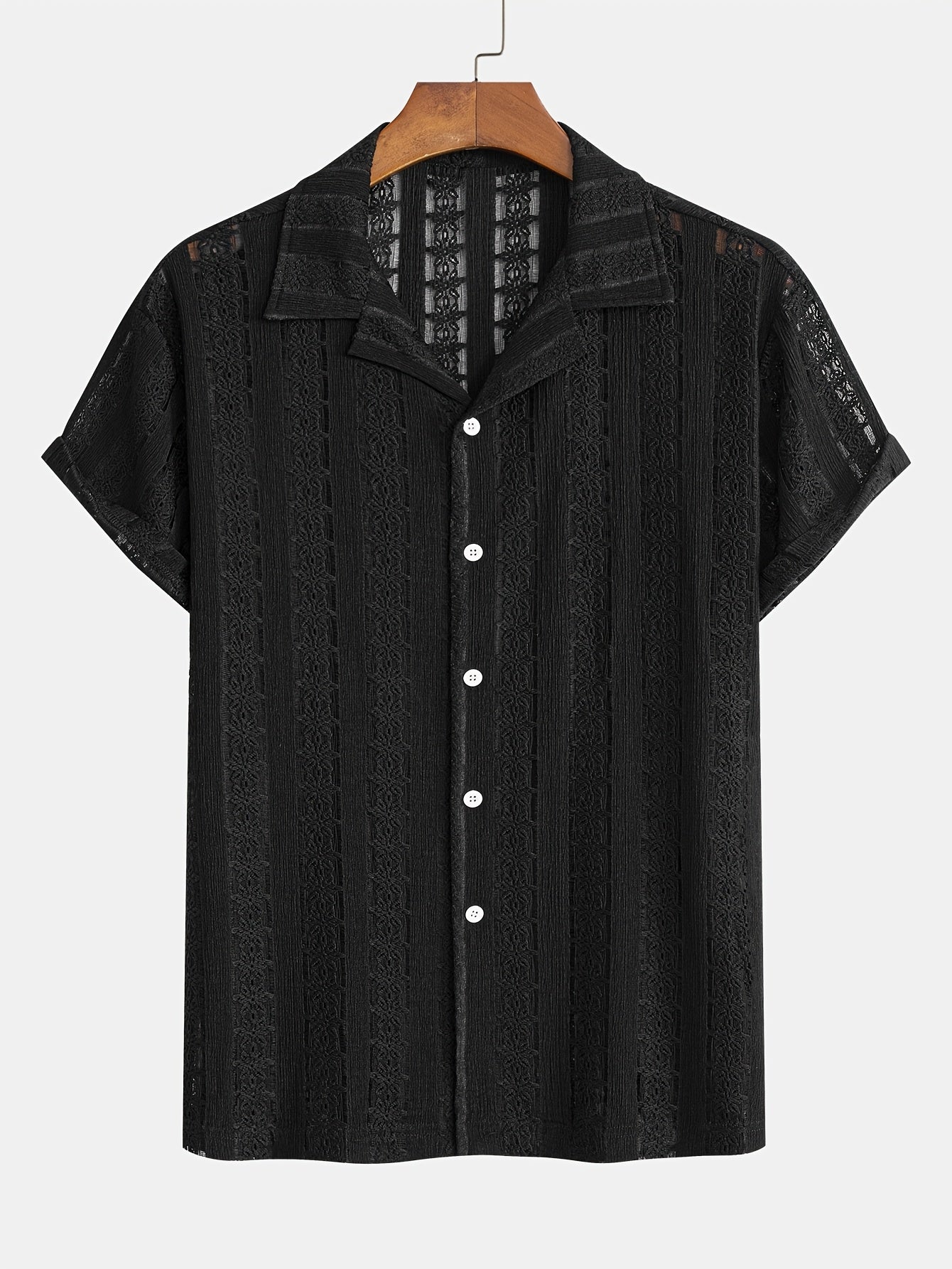 Camisa de vacaciones para hombre de manga corta, estilo resort, elegante y calada