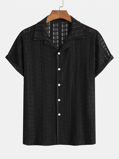 Camisa de vacaciones para hombre de manga corta, estilo resort, elegante y calada