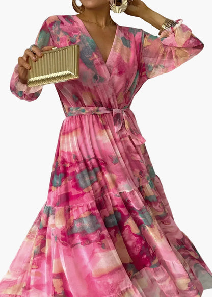 Abito lungo incrociato con maniche lunghe stile bohémien per donna – Eleganza raffinata per occasioni speciali