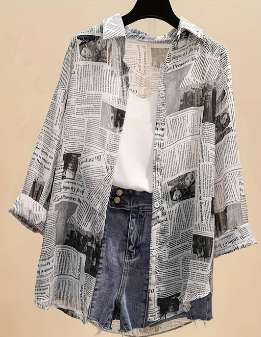 Women's Shirt Journal Style Printed with Tank Top and High-Waisted Shorts, Casual Urban Trend