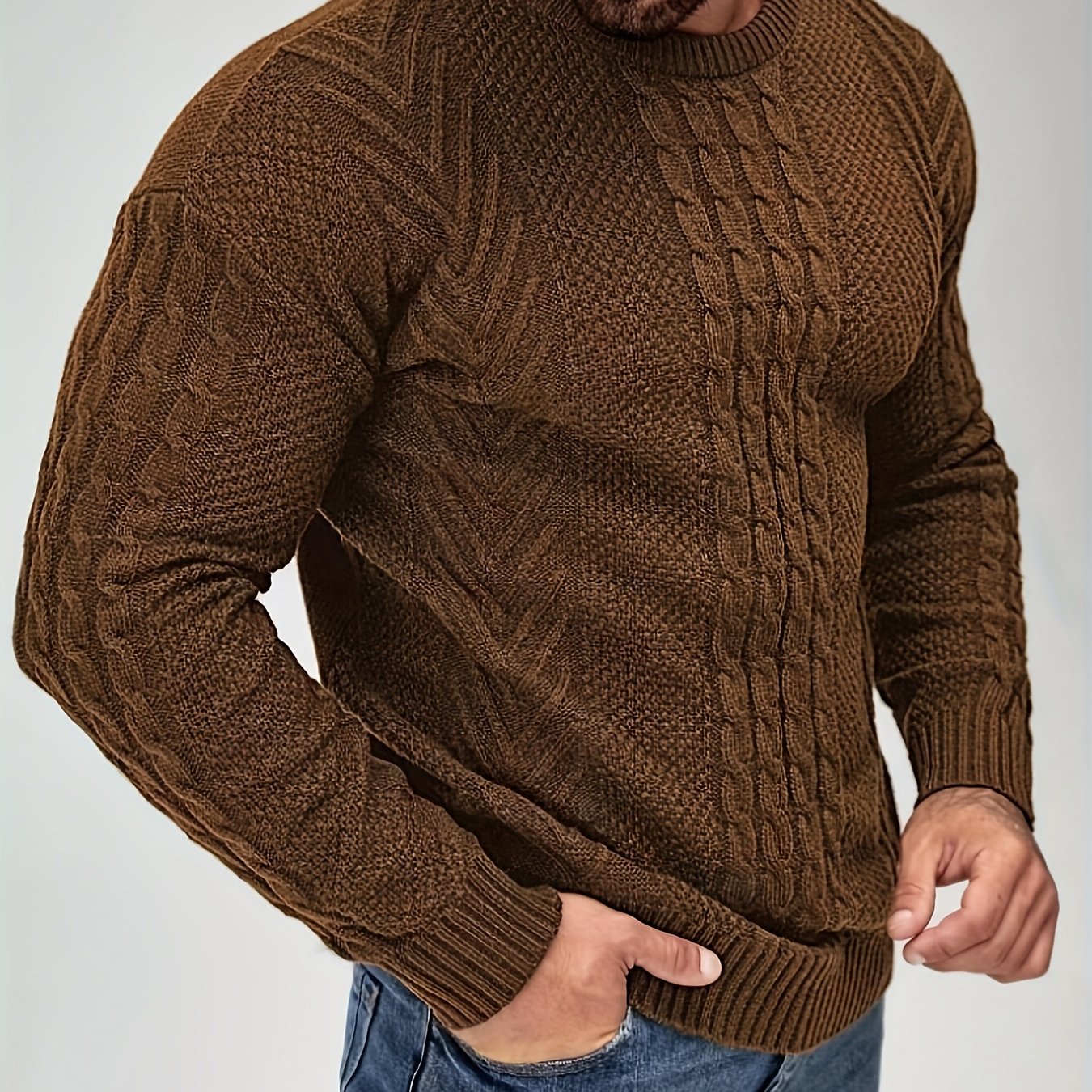 Pull torsadé pour homme style décontracté urbain – Manches longues, chic automne/hiver