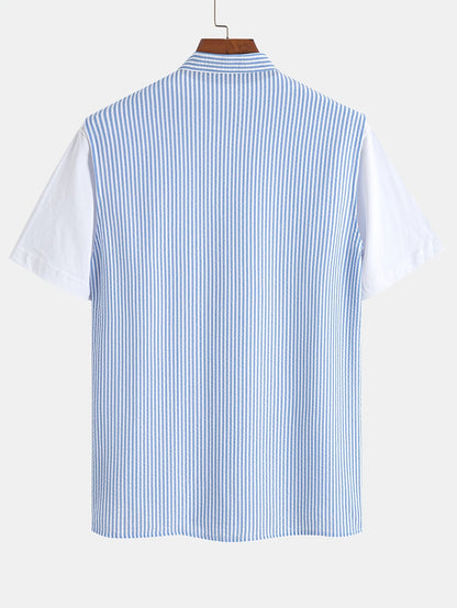 Chemise Henley sans manches à rayures pour homme, style décontracté urbain