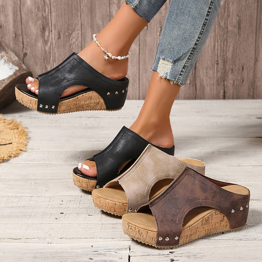 Sandales compensées vintage pour femme à enfiler – Style décontracté été, bout ouvert