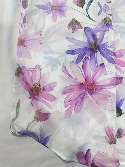 Elegant damebluse med blomsterprint i afslappet forårs- og sommersstil