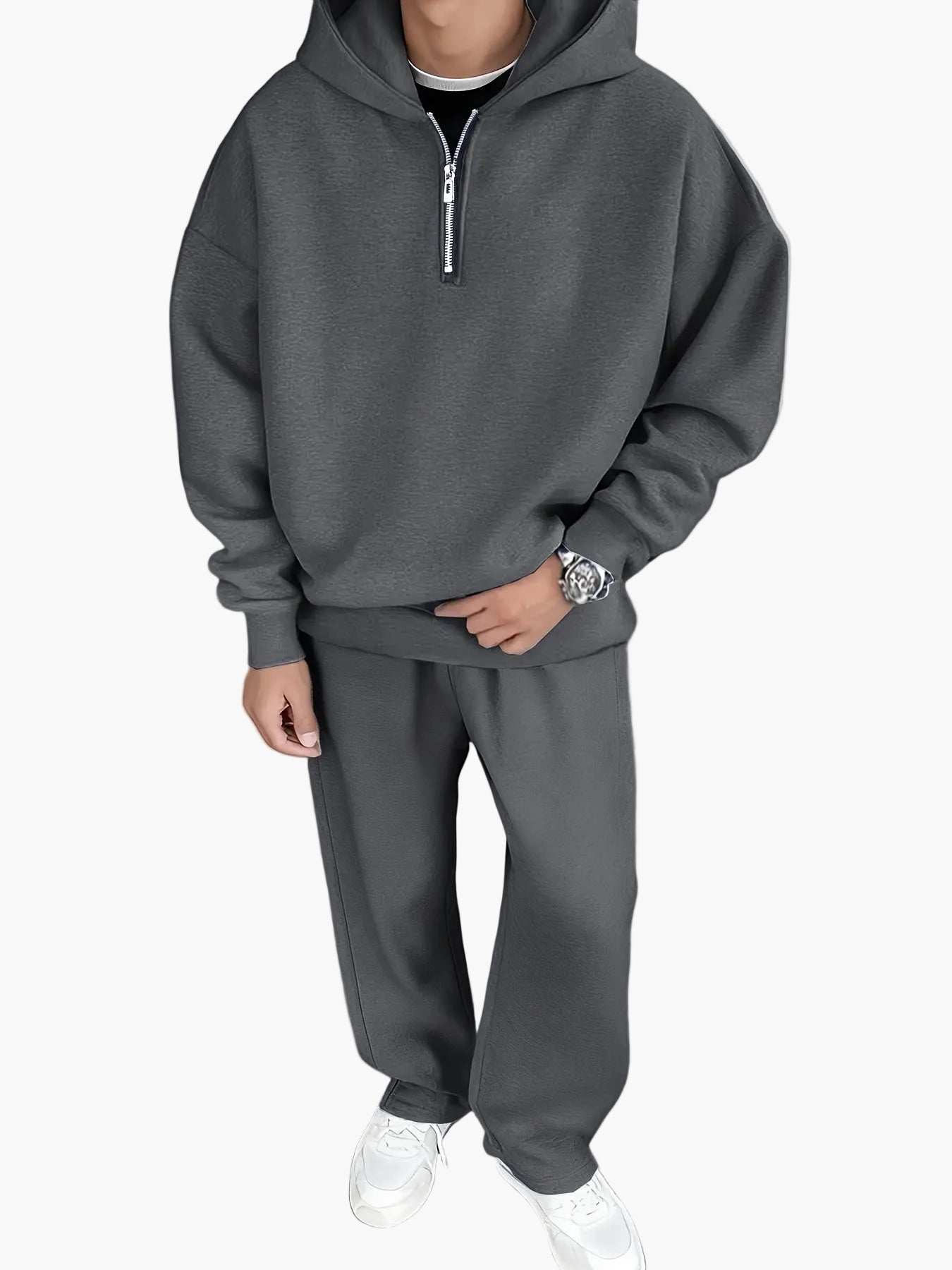 Ensemble décontracté pour homme avec sweat à capuche zippé et pantalon – Style urbain tendance pour automne/hiver