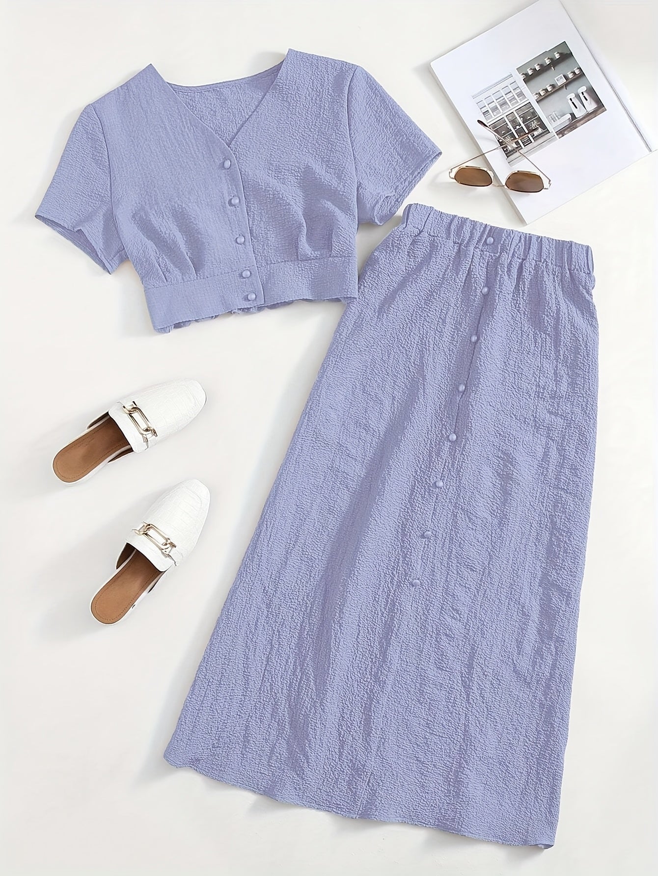 Damset tvådelat lång kjol och kort topp elegant avslappnad chic stil