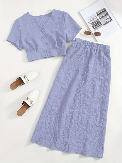 Damset tvådelat lång kjol och kort topp elegant avslappnad chic stil